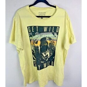 Free State "Get Wild Stay Wild" Bear Graphic T-Shirt Yellow Men's Size XL